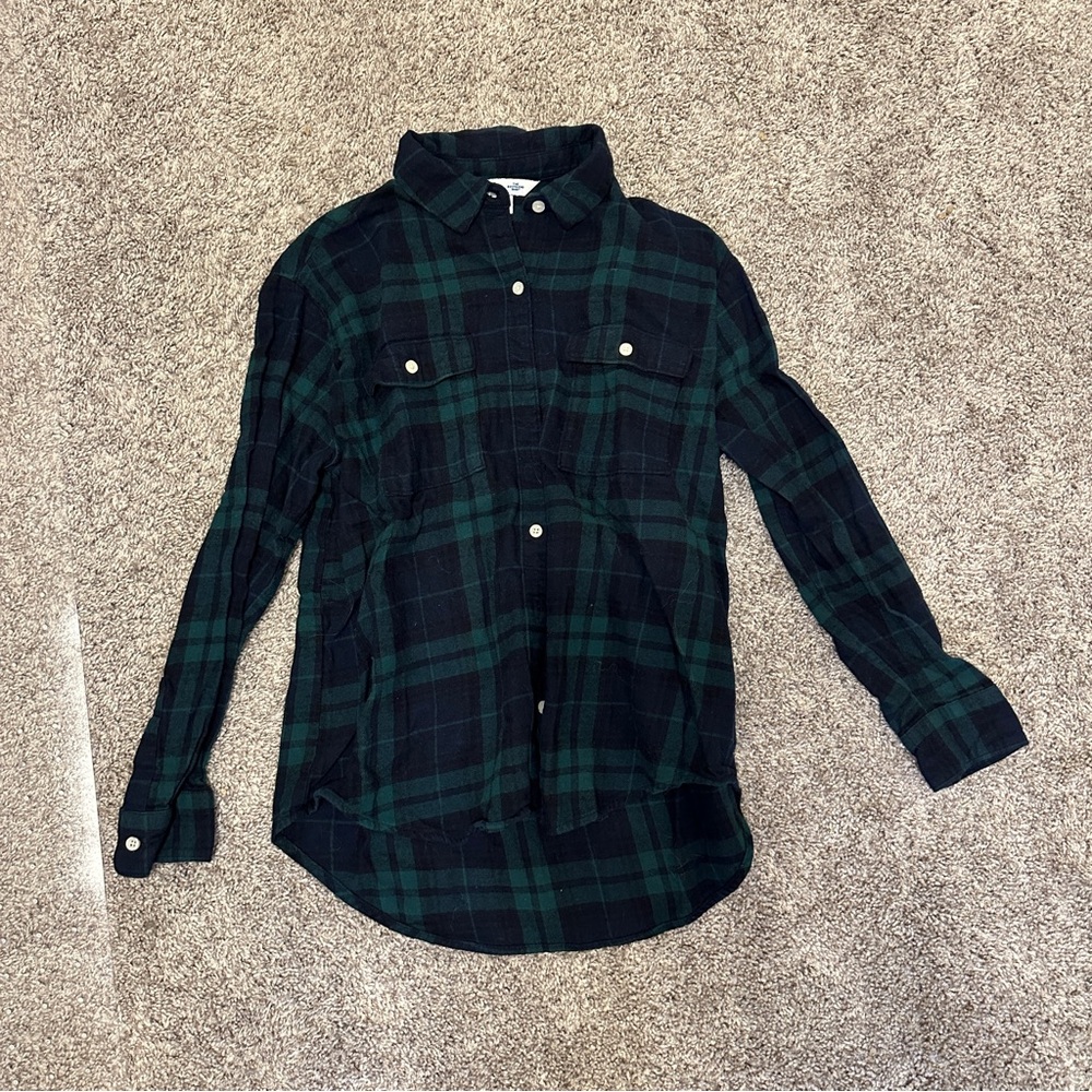 Old Navy Dark Green and Black Plaid Shirt